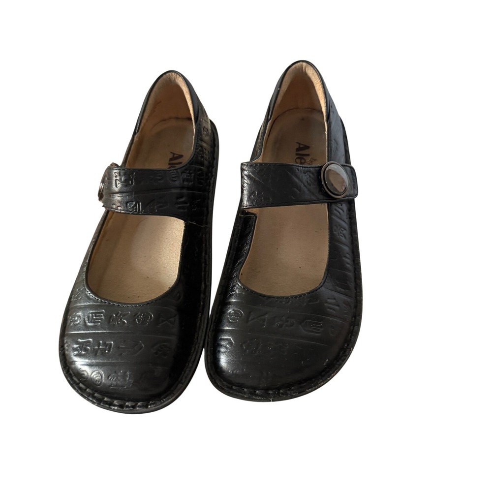 Alegria Paloma Black Leather Embossed Mary Jane Shoes Women Comfort 36 US 6